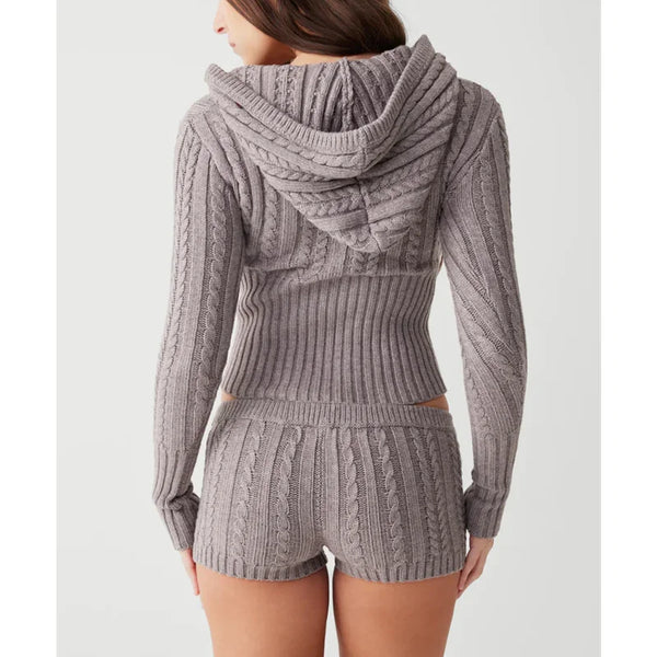 The Bennet Cable Knit Sweater V-Neck Top and Shorts Lounge Set for Women