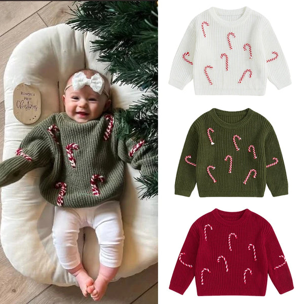 Candy Canes Oversized Holiday Sweater for Baby & Toddler Girls