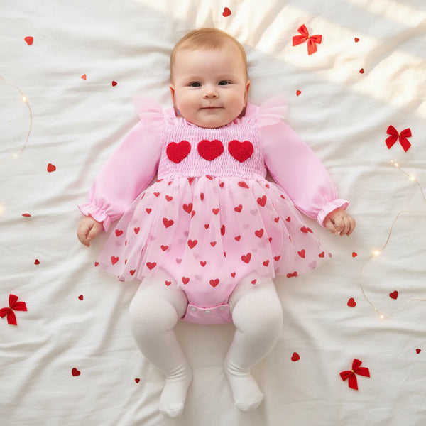 Hey Darlin' Heart Print Romper Dress for Baby Girls