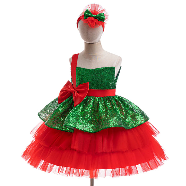 The Merry Sequin Red Bow Fancy Party Holiday Dress for Girls