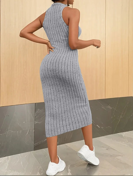 Chelsea Ribbed Halter Knit Sweater Midi Dress