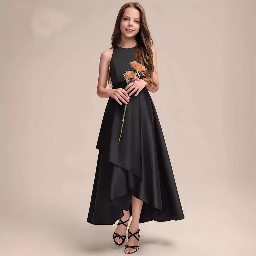 Agatha Sleeveless Black Satin Semi-formal Dress for Girls Black / 9-10