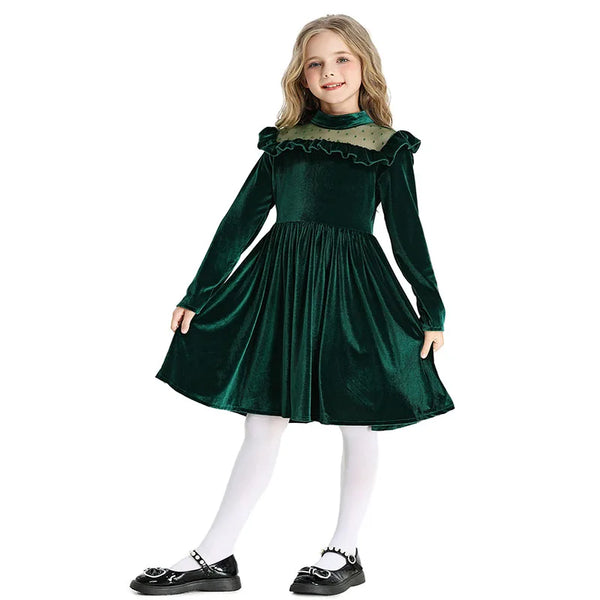 Amberlee Ruffled Velvet Dress for Girls