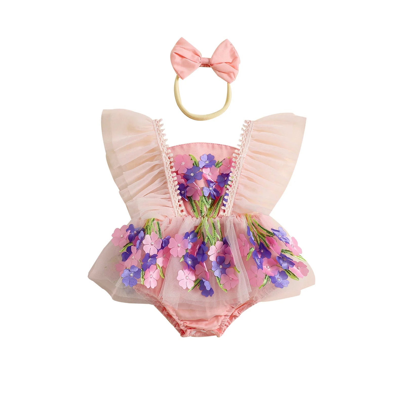 Pretty Bouquet Floral Romper Dress for Baby Girl