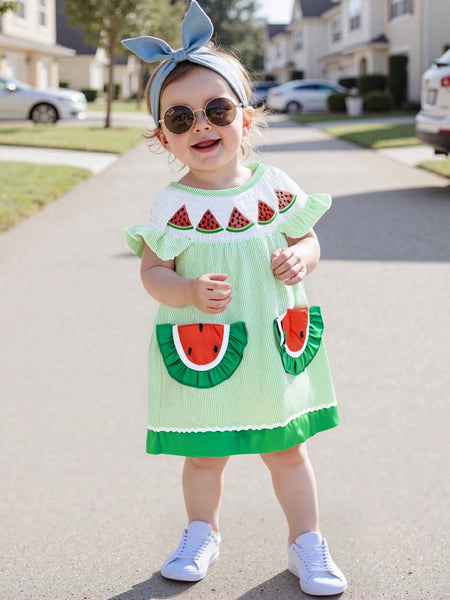 Watermelon Slices Adorable Striped Dress for Baby, Toddler, & Little Girls