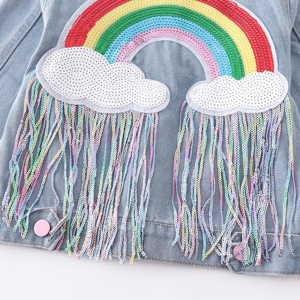 Rainbow Sequins Jean Jacket for Little Girls