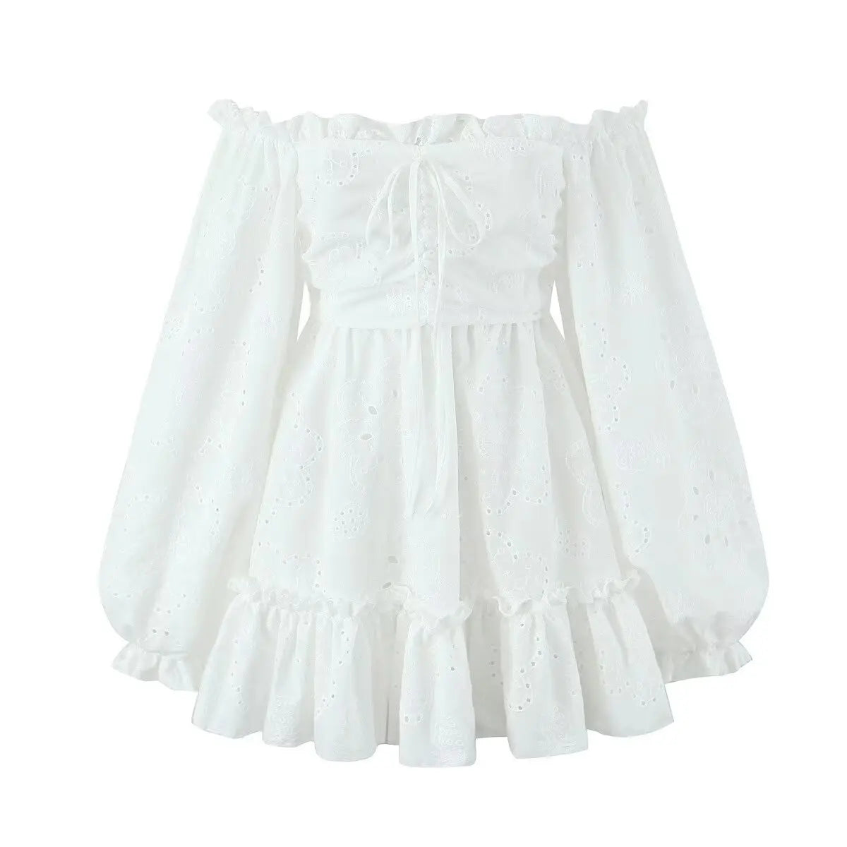 Blanca Off The Shoulder White Eyelet Sweetheart Mini Dress for Women & Teens