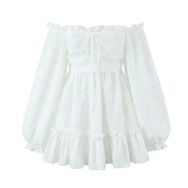 Blanca Off The Shoulder White Eyelet Sweetheart Mini Dress for Women & Teens