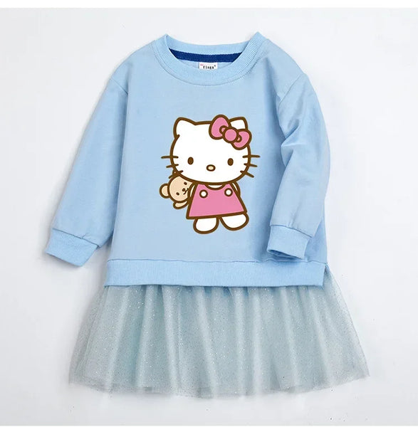 Bear Snuggles Hello Kitty™ Long Sleeve Tulle Dress for Little Girls