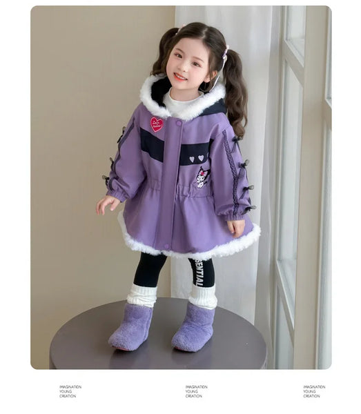 Fur & Bows Adorable Dressy Kuromi™ Hooded Coat for Girls