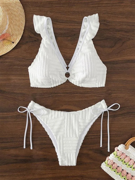 The Andi White Ruffle Side Tie Bikini For Women