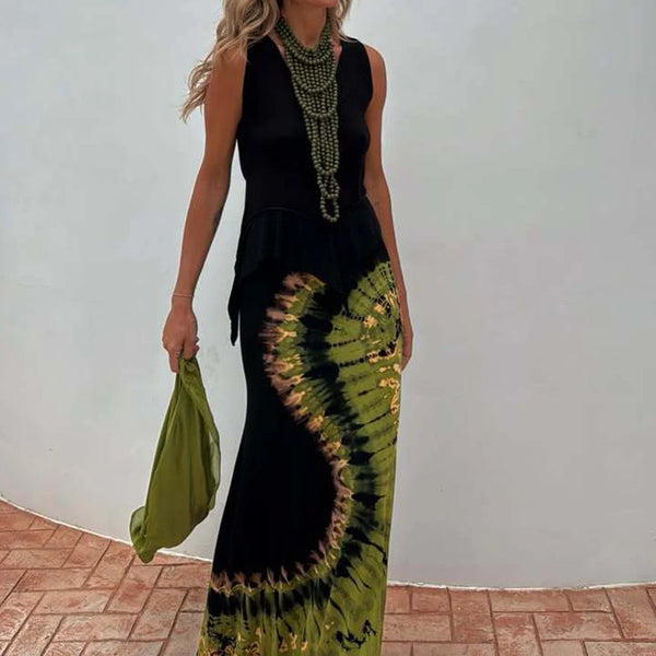 Amira Strappy Backless Soft Black Tie Dye Maxi for Women & Teens
