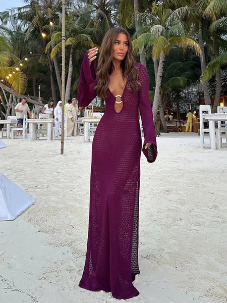 Salome Long Sleeve Crochet Swim Cover-Up Dress