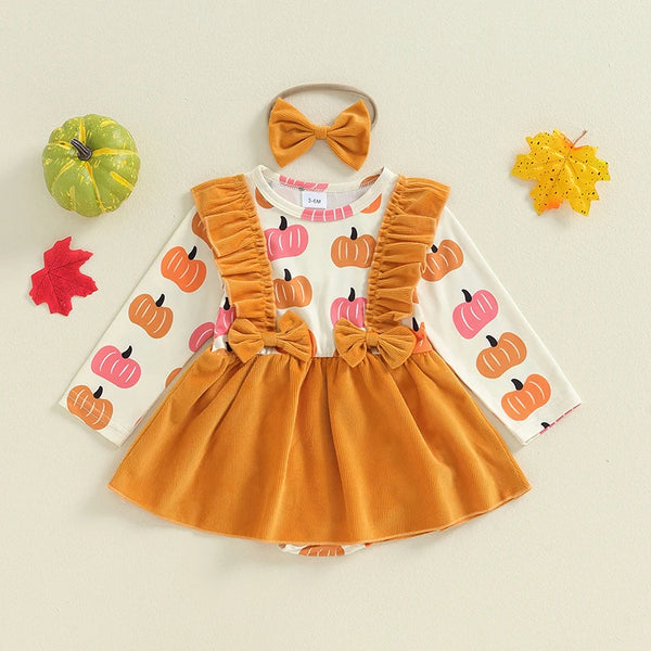 Pretty Little Pumpkin Romper Dress for Baby Girls