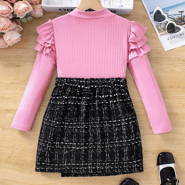 The Jess Long Sleeve Ruffle Shirt & Plaid Skirt Set for Girls & Tweens