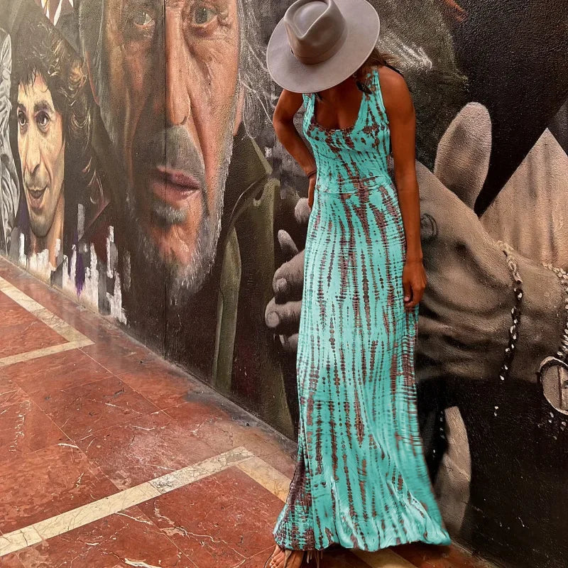Blurred Lines Strappy Backless Soft Black Tie Dye Maxi for Women & Teens