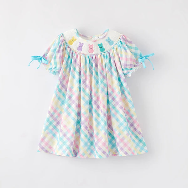 Pastel Bunny Gingham Easter Dress for Little Girls