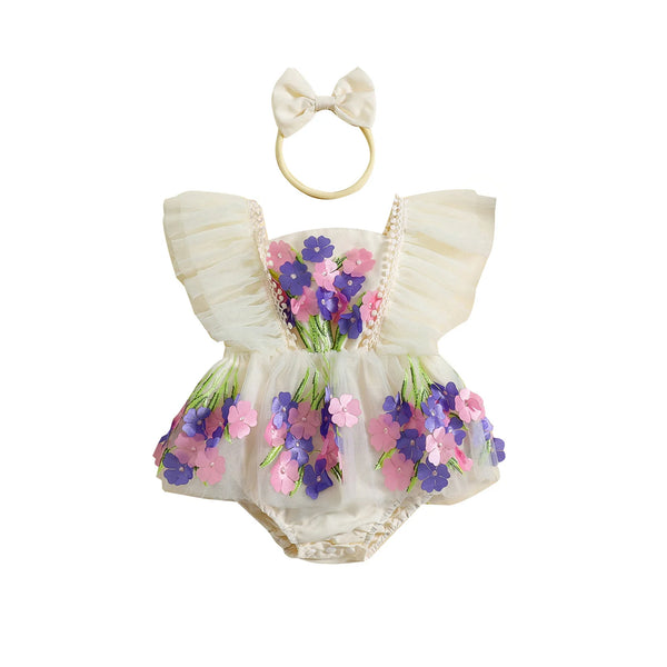 Pretty Bouquet Floral Romper Dress for Baby Girl