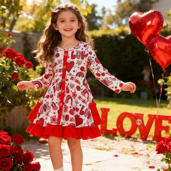 Cutie Hearts Print Twirl Dress with Pockets