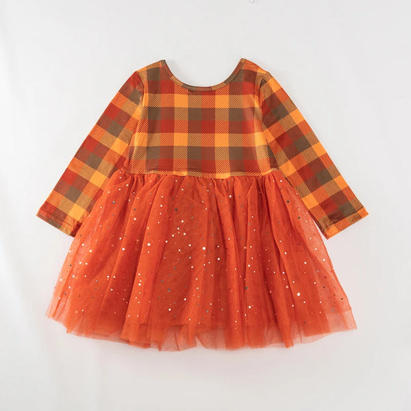 The Tori Burnt Orange Sparkle Plaid Dress