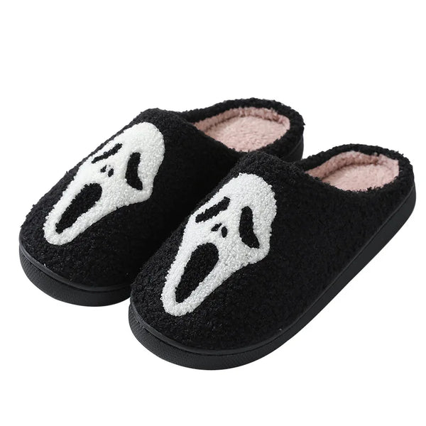 Scream Queen Black Fuzzy Slippers for Teens & Women