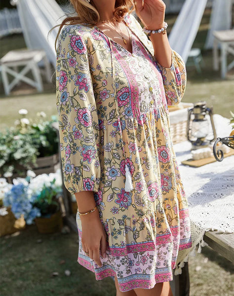 Jill Floral Boho Beach Dress for Women