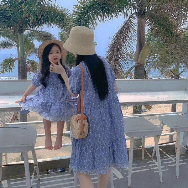 Momma & Me Matching: Sara Blue Eyelet Seersucker Shift Dress