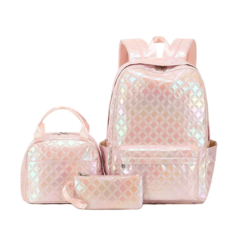 Iridescent Diamonds Geometric Pattern Backpack Set