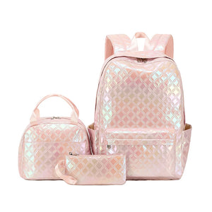 Iridescent Diamonds Geometric Pattern Backpack Set