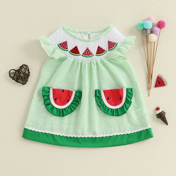 Watermelon Slices Adorable Striped Dress for Baby, Toddler, & Little Girls