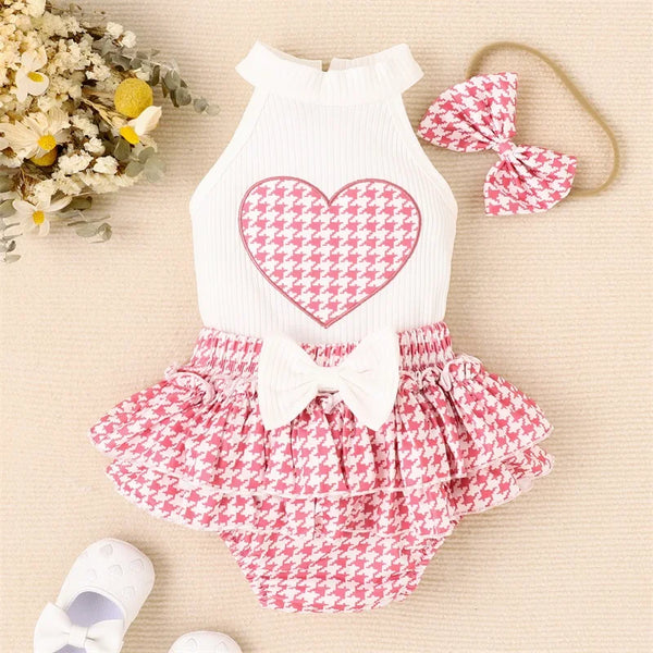 The Pink Houndstooth Heart Outfit for Baby Girls