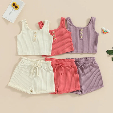 The Lila Cotton Knit Ribbed Lounge & Pj Outfit for Toddler & Little Girls