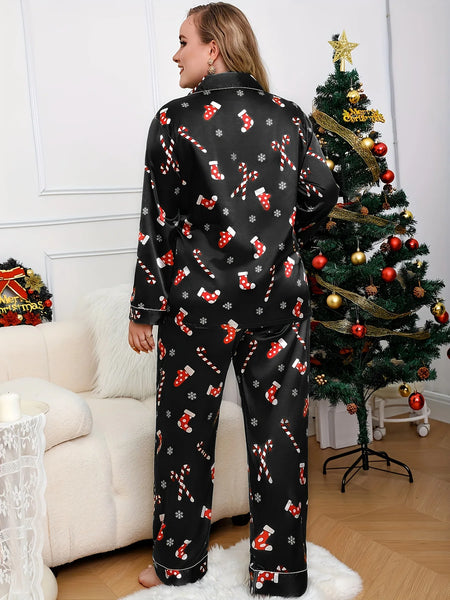 Women's Stockings & Candy Satin Holiday PJ Set-Plus Sizes!