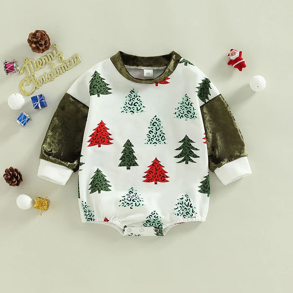 Velvet Christmas Tree Romper for Baby Girls