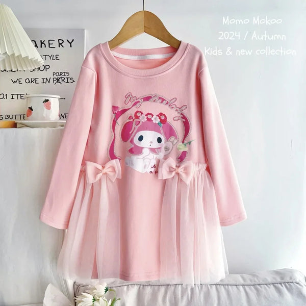 Hello Kitty Friends Cute Glam Dress in Cinnamoroll, Kuromi, or My Melody for Toddler & Little Girls