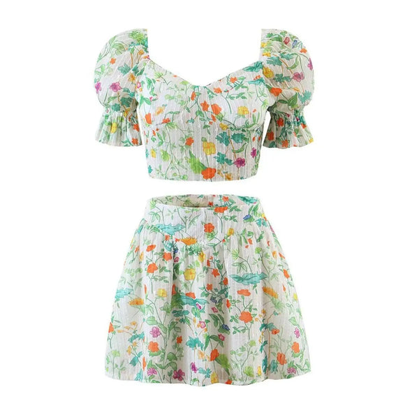 The Linnea Floral Crop Top & Skirt Set for Women & Teens