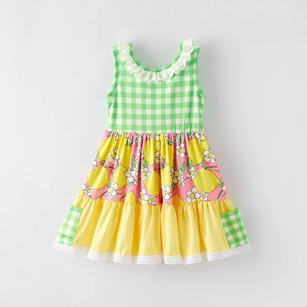 Lemons & Gingham Twirl Dress