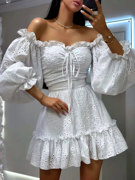 Blanca Off The Shoulder White Eyelet Sweetheart Mini Dress for Women & Teens