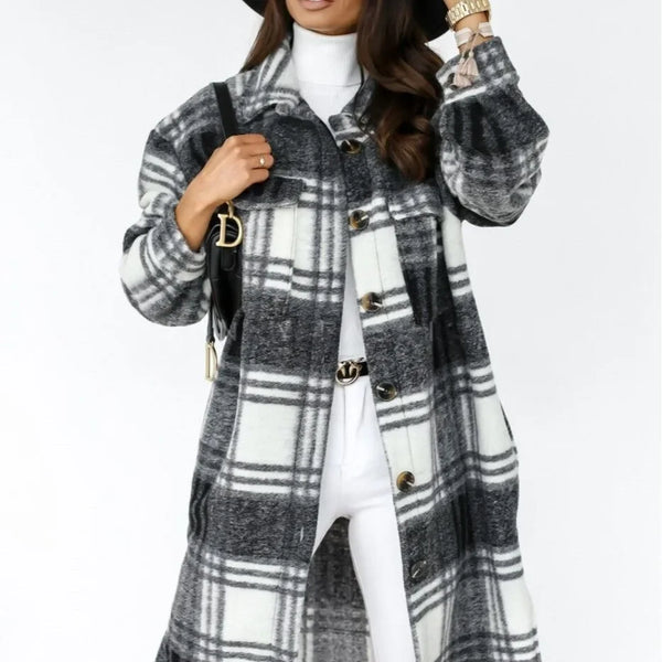 The Erika Brushed Knit Longline Plaid Shacket for Women & Teens