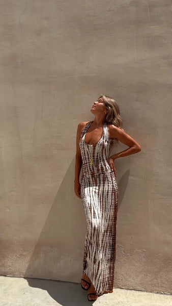 Blurred Lines Strappy Backless Soft Black Tie Dye Maxi for Women & Teens