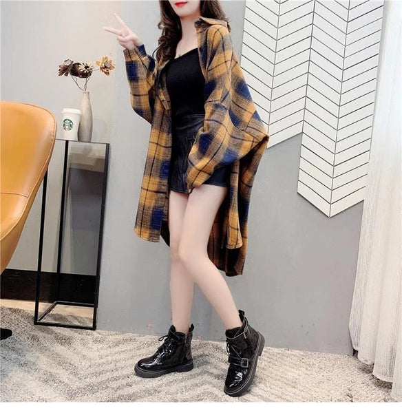 Plaid Lightweight Longline Shacket for Women