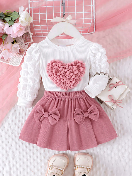 Naomi Puff Sleep Heart Top & Skirt Set for Baby & Toddler Girls