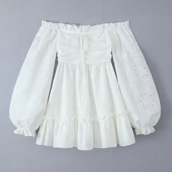 Blanca Off The Shoulder White Eyelet Sweetheart Mini Dress for Women & Teens