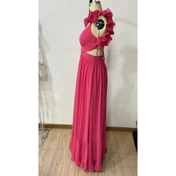 Floral Strappy Back Zig-Zag Side Cut-Out Formal Dress for Women