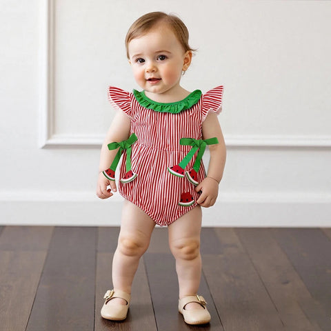 Summer Watermelon Striped Romper for Baby Girls