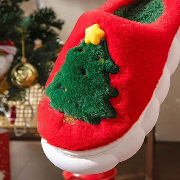 Fluffy Christmas Tree Slippers for Women & Teens