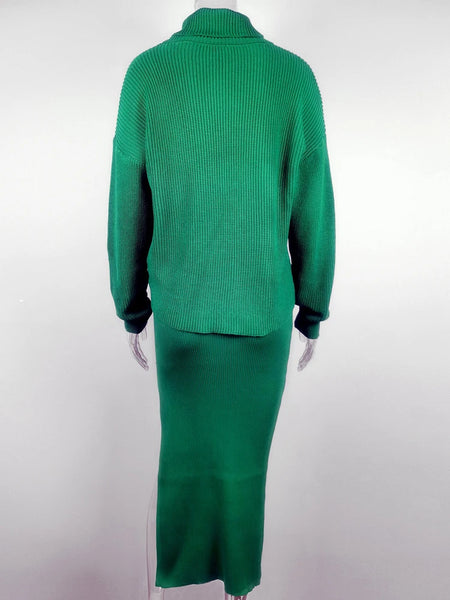 Grace Long Sleeve Ribbed Turtle Neck Sweater & Midi Skirt Outfit