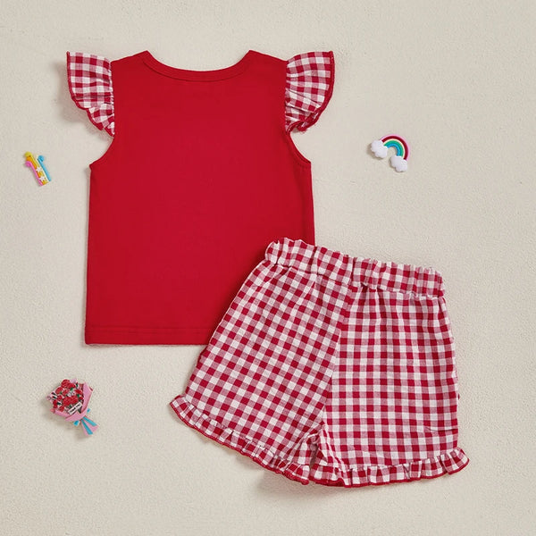 American Gingham Flutter Sleeve Top & Short Set for Baby, Toddler & Little Girls