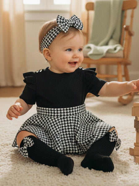 Greer Houndstooth Print 3-Piece Outfit for Baby Girls