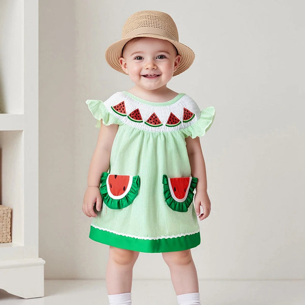 Watermelon Slices Adorable Striped Dress for Baby, Toddler, & Little Girls
